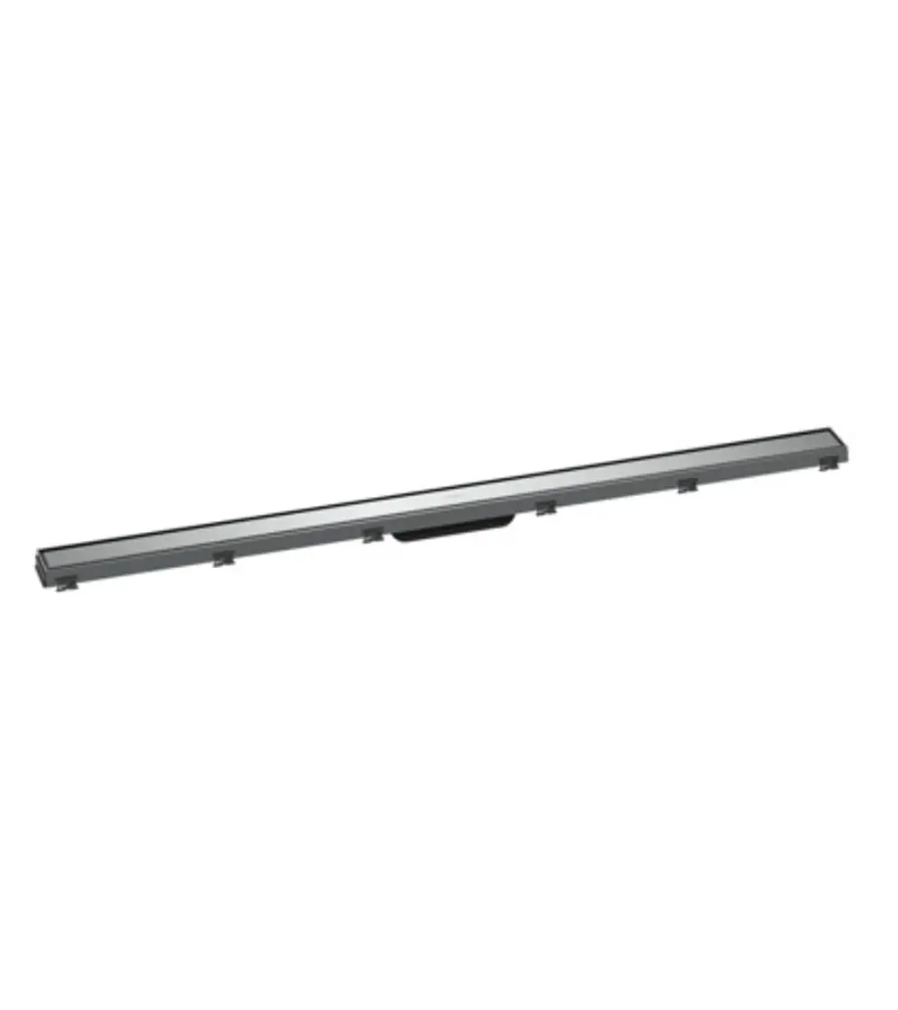 Duschrinne von Hansgrohe in schmaler, rechteckiger Form mit verstellbarem Rahmen, aus Chrom gefertigt. Geeignet für die Installation in Duschen.
